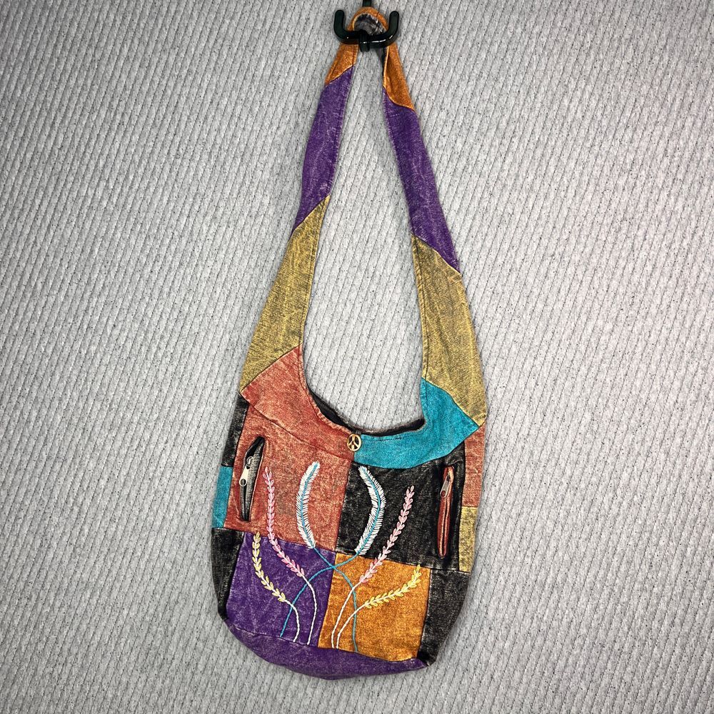 Hippie Colorful Slouchy Hobo Crossbody‎ Bag Purse Pockets Cotton Embroidered